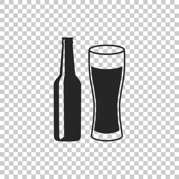 Bier fles en glas icoon geïsoleerd op transparante achtergrond. Alcohol drinken symbool. Platte ontwerp. Vectorillustratie — Stockvector