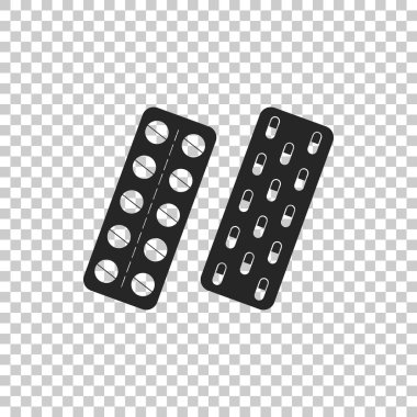 Hapları veya kapsül blister paket simgesi üzerinde şeffaf arka plan izole içinde. Paket tablet. İlaçlar aksesuar eczane ve ilk yardım kitleri. Düz tasarım. Vektör çizim