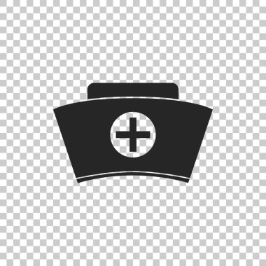 Saydam arka plan üzerinde izole simgesi çapraz hemşire şapka ile. Tıbbi hemşire kap işareti. Düz tasarım. Vektör çizim