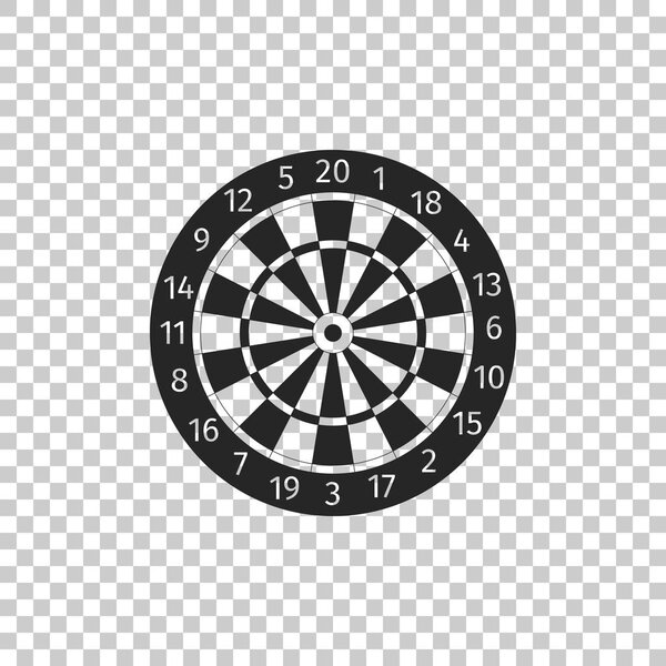 Классическая доска дартс с двадцатью черно-белыми секторами значок изолирован на прозрачном фоне. Знак дартс. Дартс знак. Концепция игры. Плоский дизайн. Векторная миграция
