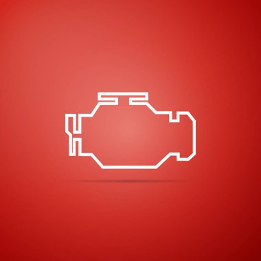 Kırmızı zemin üzerine izole motoru simgesini denetleyin. Düz tasarım. Vektör çizim