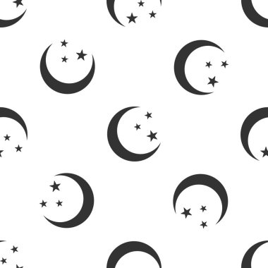Ay ve yıldız simgesini Dikişsiz desen beyaz arka plan üzerinde. Düz tasarım. Vektör çizim
