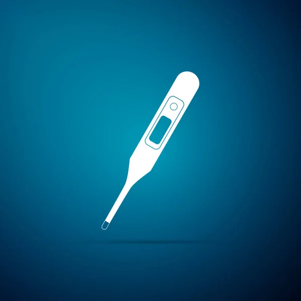 Medizinisches digitales Thermometer für medizinische Untersuchung, isoliert auf blauem Hintergrund. flache Bauweise. Vektorillustration — Stockvektor