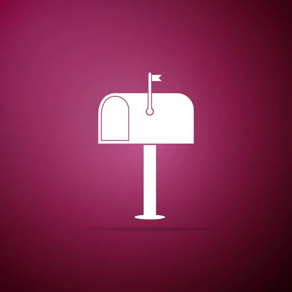 メール ボックス アイコンが紫色の背景に分離されました。メールボックスのアイコン。旗とポールのメール郵便ポスト。フラットなデザイン。ベクトル図 — ストックベクタ
