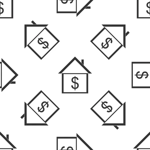 Hus med dollar ikonen sömlösa mönster på vit bakgrund. Hem och pengar. Fastigheter-konceptet. Platt design. Vektorillustration — Stock vektor