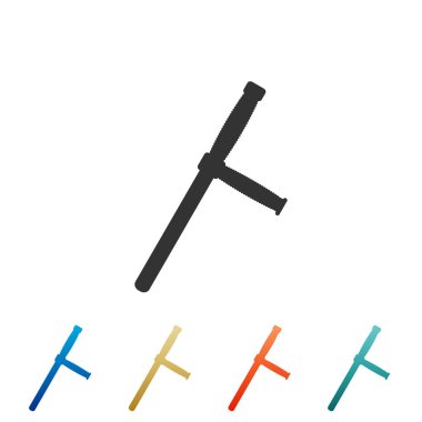 Beyaz arka plan üzerinde izole polis kauçuk baton kutsal kişilerin resmi. Kauçuk Cop. Polis yarasa. Polis ekipman. Öğeleri renk simgeleri ayarlayın. Vektör çizim