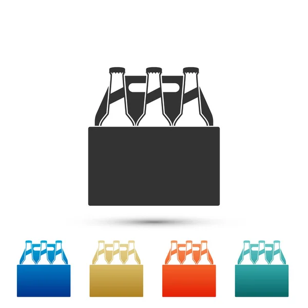 Pack de bouteilles de bière icône isolé sur fond blanc. Panneau de caisse de bière Case. Définir les éléments dans les icônes de couleur. Illustration vectorielle — Image vectorielle