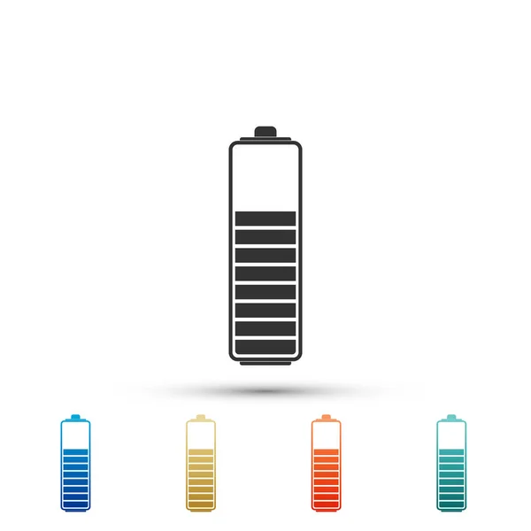 Icône indicateur de niveau de charge de la batterie isolé sur fond blanc. Définir les éléments dans les icônes de couleur. Illustration vectorielle — Image vectorielle