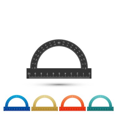 Beyaz arka plan üzerinde izole derece simgesi ölçmek için iletki kılavuz. Tilt açı ölçer. Kesici takımlar için ölçme. Geometrik sembol. Öğeleri renk simgeleri ayarlayın. Vektör çizim