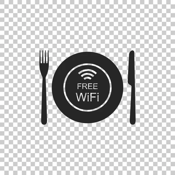 Restaurace zdarma Wi-Fi zóna ikona izolované na průhledné pozadí. Talíř, vidlička a nůž podepsat. Plochý design. Vektorové ilustrace — Stockový vektor