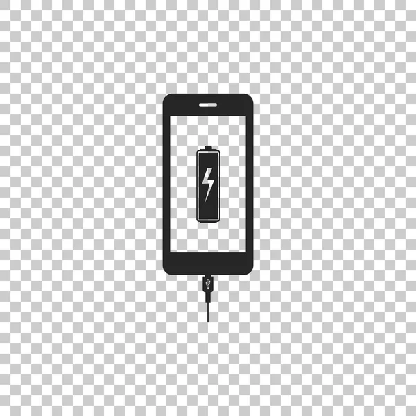 Ícone de carga da bateria Smartphone isolado em fundo transparente. Telefone com bateria fraca e com conexão USB. Design plano. Ilustração vetorial —  Vetores de Stock