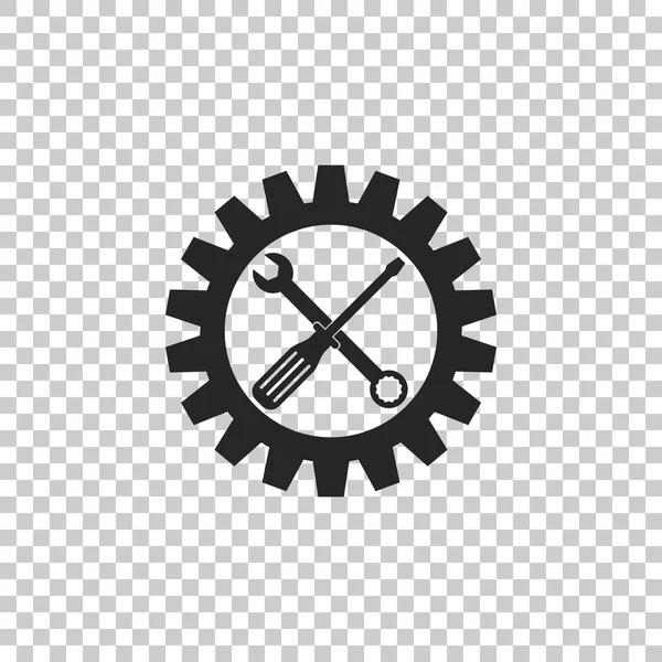 Onderhoud de symbool - schroevendraaier, spanner en tandrad pictogram geïsoleerd op transparante achtergrond. Service gereedschap symbool. Het pictogram van de instelling. Platte ontwerp. Vectorillustratie — Stockvector