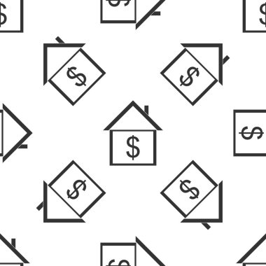 Dolar simgesi izole Dikişsiz desen beyaz arka plan üzerinde olan ev. Ev ve para. Emlak kavramı. Düz tasarım. Vektör çizim