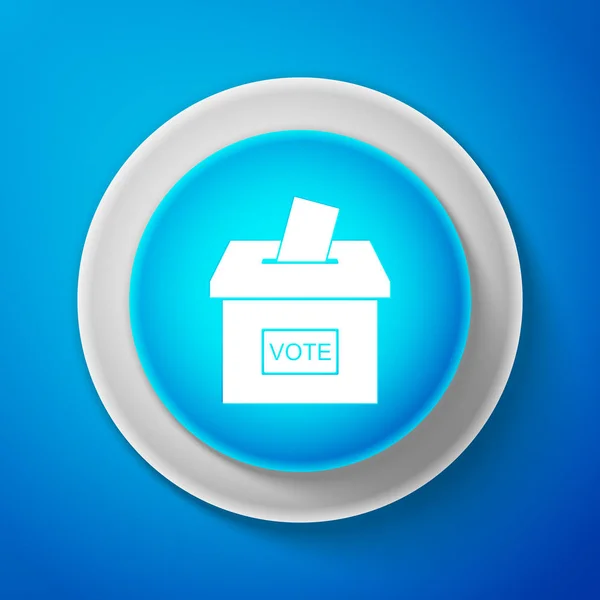 Caja de votación o urna con icono de sobre aislado sobre fondo azul. Círculo botón azul. Ilustración vectorial — Archivo Imágenes Vectoriales