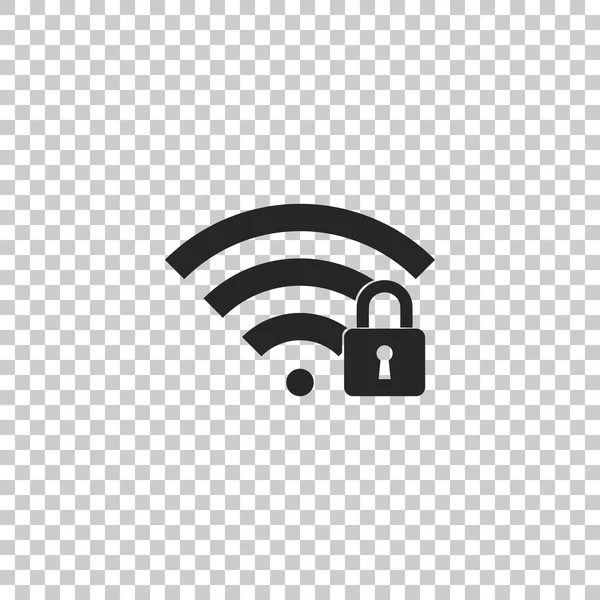 Icono de signo bloqueado Wifi aislado sobre fondo transparente. Contraseña símbolo Wi-Fi. Icono de red inalámbrica. Zona Wifi. Diseño plano. Ilustración vectorial — Vector de stock