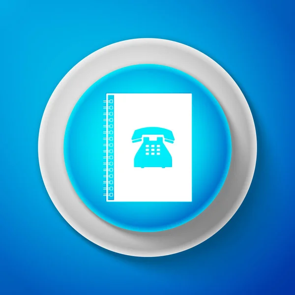 Phone book icon isolated on blue background. Address book. Telephone directory. Circle blue button. Vector illustration — Stock Vector