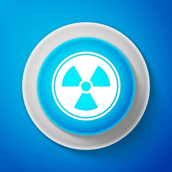 Icône radioactive isolée sur fond bleu. Symbole toxique radioactif. Radiation Signal de danger. Cercle bouton bleu. Illustration vectorielle — Image vectorielle