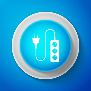 Elektrik uzatma kablosu simgesi üzerinde mavi arka plan izole. Fiş priz. Daire mavi düğme. Vektör çizim