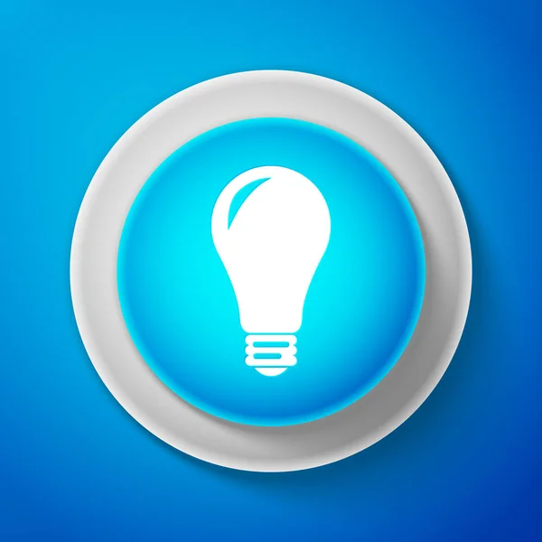 Glühbirnen-Symbol isoliert auf blauem Hintergrund. Energie und Ideensymbol. Lampe elektrisch. Kreis blauer Knopf. Vektorillustration — Stockvektor