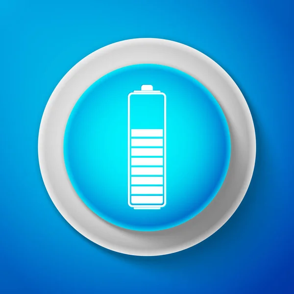 Batterieladestandsanzeige auf blauem Hintergrund isoliert. Kreis blauer Knopf. Vektorillustration — Stockvektor