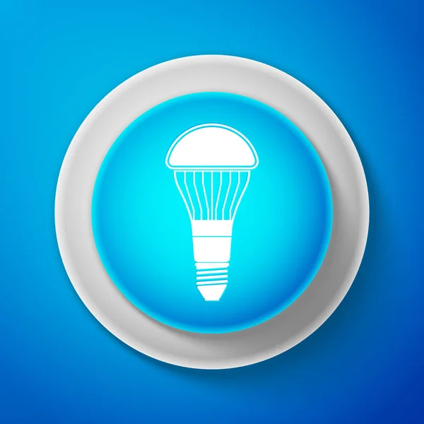 LED-Glühbirnensymbol isoliert auf blauem Hintergrund. Sparsame LED-Leuchtmittel. Energiesparlampen sparen. Kreis blauer Knopf. Vektorillustration — Stockvektor