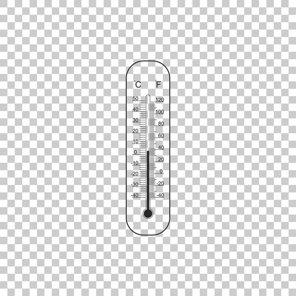 Celsius- und Fahrenheit-Meteorologie-Thermometer, die Hitze und Kälte messen, isoliert auf transparentem Hintergrund. Thermometerausrüstung, die heißes oder kaltes Wetter zeigt. flache Bauweise. Vektorillustration — Stockvektor