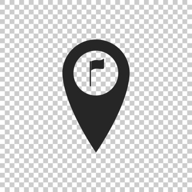 Harita göstergesi ile golf bayrak simgesi üzerinde şeffaf arka plan izole. Yer işareti sembolü. Düz tasarım. Vektör çizim