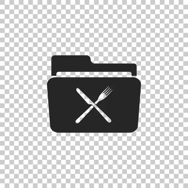 Crossed fork and knife over folder icon isolated on transparent background. Restaurant symbol. Flat design. Vector Illustration — Stock Vector