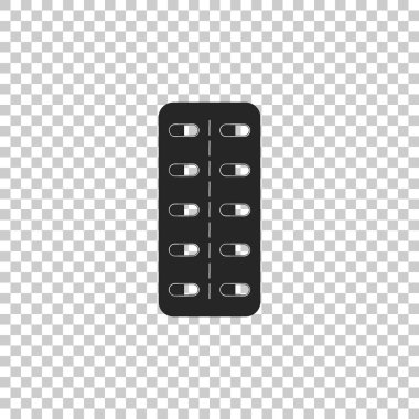 Hapları üzerinde şeffaf arka plan izole Vakumlu Ambalaj simgesi. Tıbbi ilaç paket tablet için: antibiyotik, vitamin, aspirin. Düz tasarım. Vektör çizim