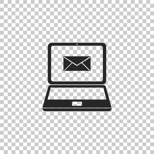 Computadora portátil con sobre y correo electrónico abierto en el icono de la pantalla aislado en fondo transparente. Email marketing, conceptos de publicidad en Internet. Diseño plano. Ilustración vectorial — Vector de stock