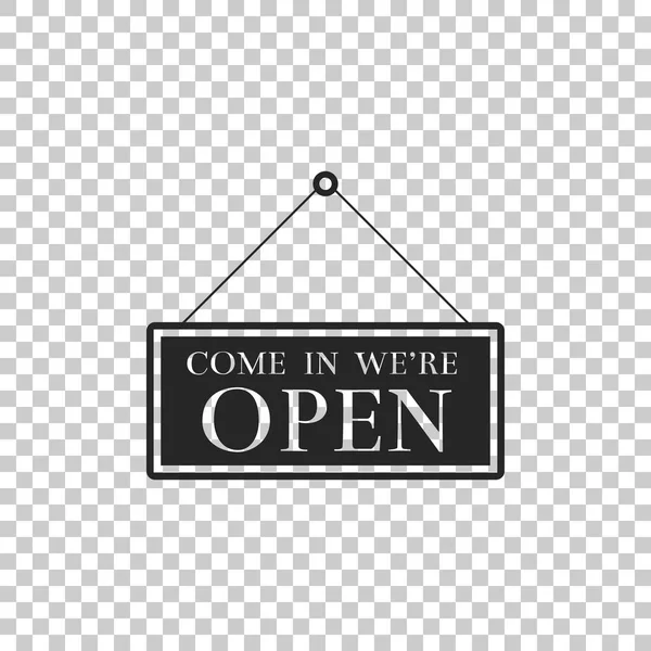 Hanging sign with text Come in we're open icon isolated on transparent background. Business theme for cafe or restaurant. Flat design. Vector Illustration — Stock Vector