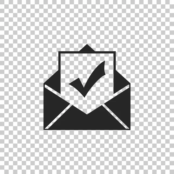 Umschlag mit Dokument und Häkchen-Symbol auf transparentem Hintergrund. Erfolgreicher E-Mail-Versand, E-Mail-Lieferbestätigung, erfolgreiche Verifikationskonzepte. Vektorillustration — Stockvektor