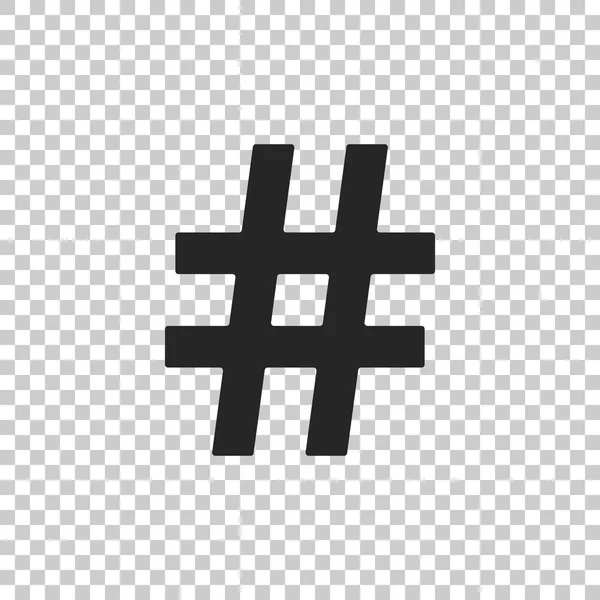 ハッシュタグのアイコンが透明な背景に分離されました。ソーシャル メディアのシンボル。モダン Ui web サイト ・ ナビゲーション。フラットなデザイン。ベクトル図 — ストックベクタ