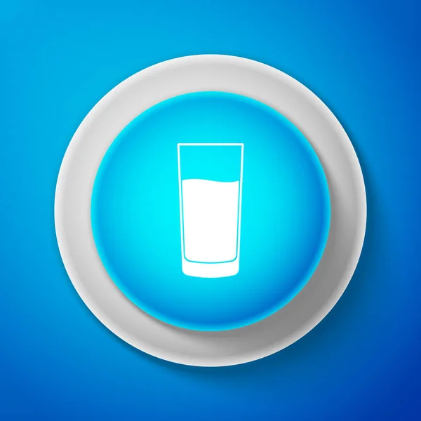 Verre avec icône de l'eau isolé sur fond bleu. Du verre soda. Cercle bouton bleu. Illustration vectorielle — Image vectorielle