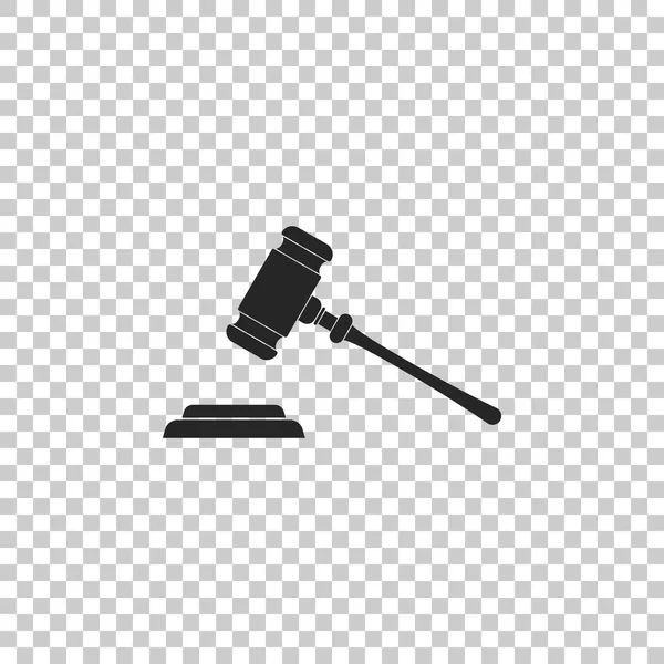 Rechter hamer pictogram geïsoleerd op transparante achtergrond. Hamer voor arbitrage van zinnen en rekeningen, Hof, justitie, met een stand. Veiling hamer symbool. Platte ontwerp. Vectorillustratie — Stockvector