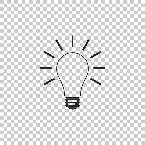 Bombilla con rayos brillan icono aislado sobre fondo transparente. Símbolo de energía e idea. Lámpara eléctrica. Diseño plano. Ilustración vectorial — Archivo Imágenes Vectoriales