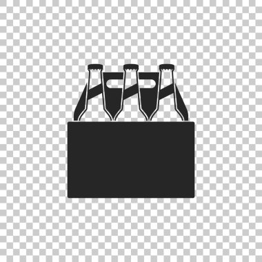 Bira şişeleri simgesi üzerinde şeffaf arka plan izole sürüsü. Büyük sandık bira kutusu işareti. Düz tasarım. Vektör çizim