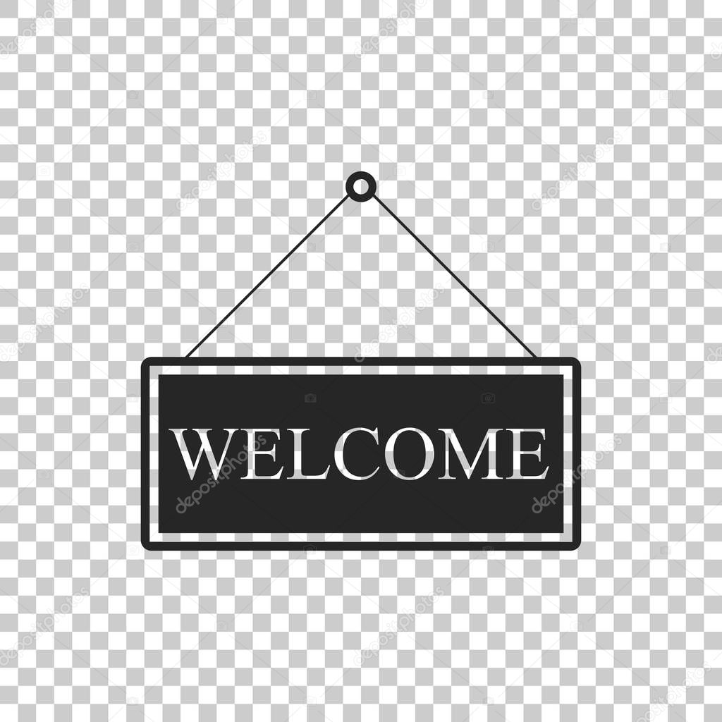 Hanging sign with text Welcome icon isolated on transparent background. Business theme for cafe or restaurant. Flat design. Vector Illustration