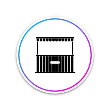 Tente ve beyaz arka plan üzerinde izole ahşap raf simge sokak durak. Kiosk ahşap raf ile. Beyaz daire düğmesi. Vektör çizim