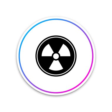 Radyoaktif simgesi beyaz arka plan üzerinde izole. Radyoaktif toksik sembolü. Radyasyon tehlike işareti. Beyaz daire düğmesi. Vektör çizim