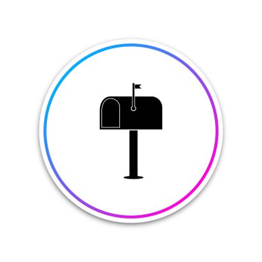 Posta kutusu simgesi beyaz arka plan üzerinde izole. Posta kutusu simgesi. Posta postbox direğe bayrağı ile. Beyaz daire düğmesi. Vektör çizim