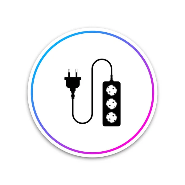 Icono de cable de extensión eléctrica aislado sobre fondo blanco. Toma de corriente. Círculo botón blanco. Ilustración vectorial — Archivo Imágenes Vectoriales