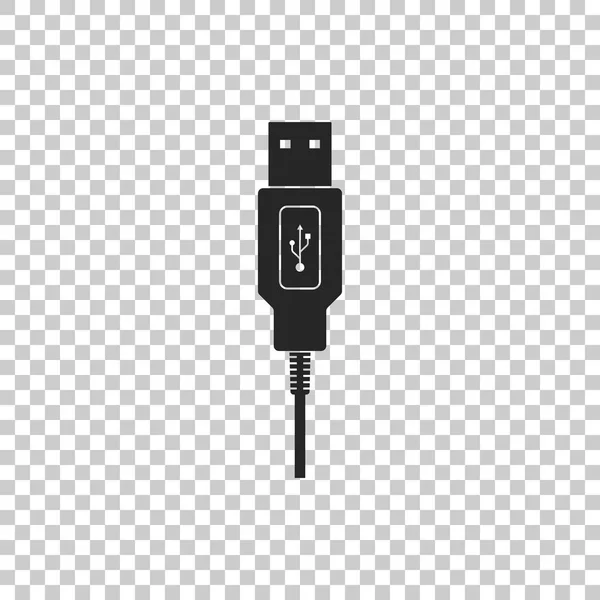 USB cable cord icon isolated on transparent background. Connectors and sockets for PC and mobile devices. Computer peripherals connector or smartphone recharge supply. Flat design. Vector Illustration — Stock Vector