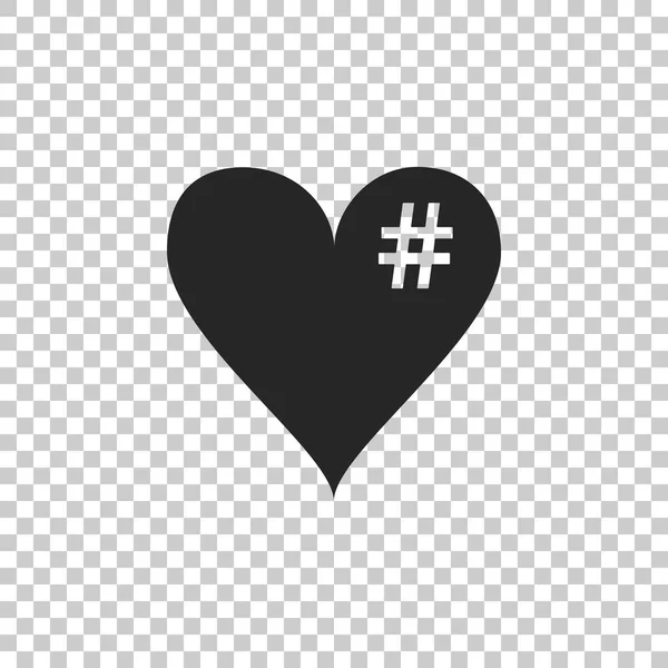 O ícone do amor de haxixe. Ícone de símbolo de coração Hashtag isolado em fundo transparente. Design plano. Ilustração vetorial — Vetor de Stock