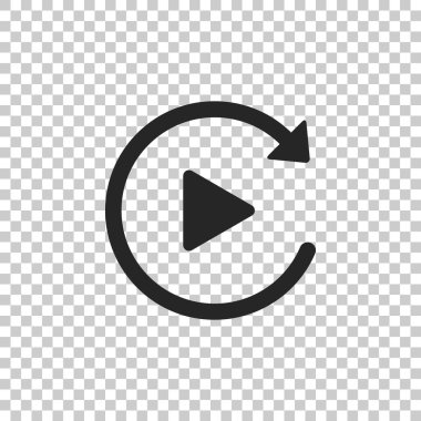 Video oynat düğmesini saydam arka plan üzerinde izole basit replay simgesi gibi. Düz tasarım. Vektör çizim