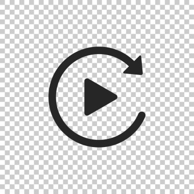 Video play button like simple replay icon isolated on transparent background. Flat design. Vector Illustration clipart