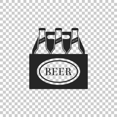 Bira şişeleri simgesi üzerinde şeffaf arka plan izole sürüsü. Büyük sandık bira kutusu işareti. Düz tasarım. Vektör çizim