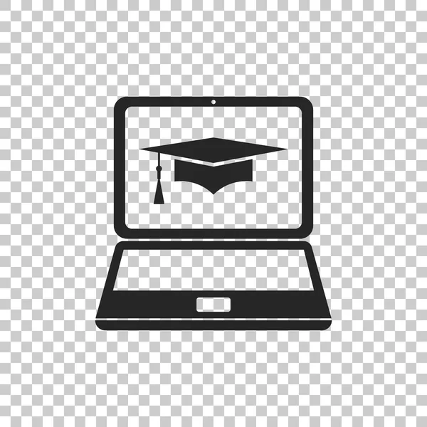 Absolventenmütze und Laptop-Symbol. Online-Lernen oder E-Learning-Konzept Symbol isoliert auf transparentem Hintergrund. flache Bauweise. Vektorillustration — Stockvektor