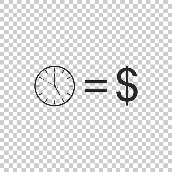Ο χρόνος είναι σημάδι χρήματα που απομονώνονται σε διαφανές φόντο. Το χρήμα είναι χρόνος. Αποτελεσματική διαχείριση του χρόνου. Μετατροπή χρόνου σε χρήματα. Επίπεδη σχεδίαση. Εικονογράφηση διάνυσμα — Διανυσματικό Αρχείο