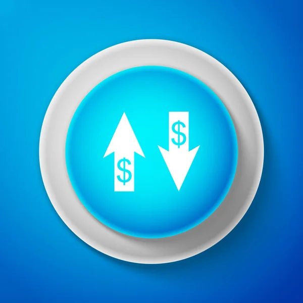 Uppåt-och nedåtpilarna med dollar symbolikon isolerad på blå bakgrund. Affärsidé. Cirkel blå knapp. Vektorillustration — Stock vektor